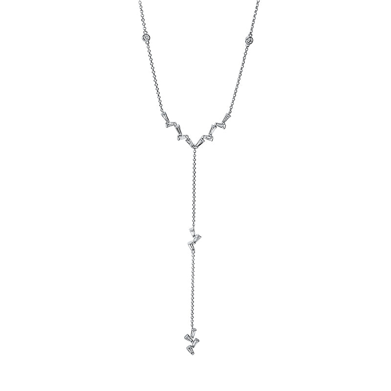 Collier 18 kt WG, mit ZÖ 45.7 cm + 48.3 cm, 17 Trap. 0,41 ct, TW-si, 4 Brill. 0,07 ct, TW-si