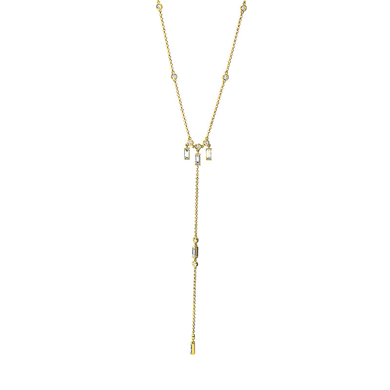 Collier 18 kt GG, mit ZÖ 45.7 cm + 448.3 cm, 5 Bag. 0,40 ct, TW-si, 10 Brill. 0,16 ct, TW-si