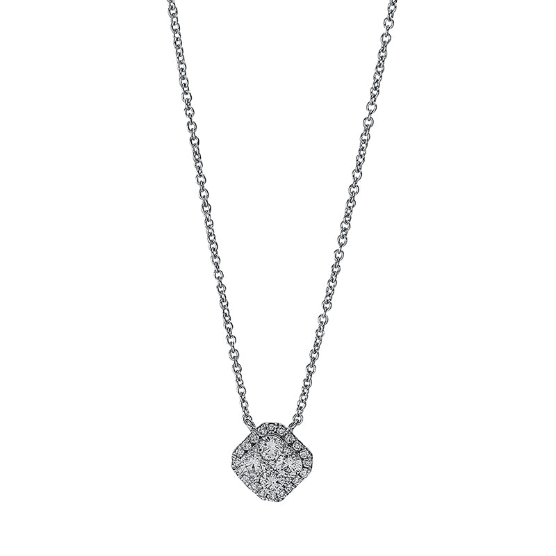 Collier 18 kt WG. mit ZÖ 40 cm. 4 Brillanten 0.34 ct. TW-si. 1 Brill. 0.02 ct. TW-si. 24 Brillanten 0.11 ct. TW-si. L:45.7 cm
