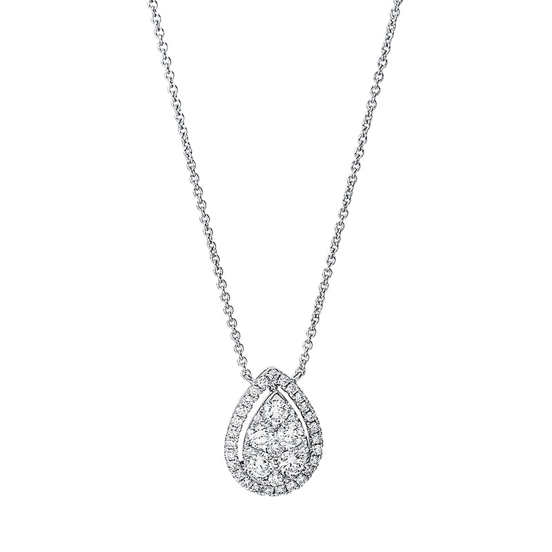Collier 18 kt WG. 3 Brillanten 0.02 ct. TW-si. 2 Brillanten 0.06 ct. TW-si. 5 Brillanten 0.73 ct. TW-si. 29 Brillanten 0.29 ct. TW-si. L:45.7 cm