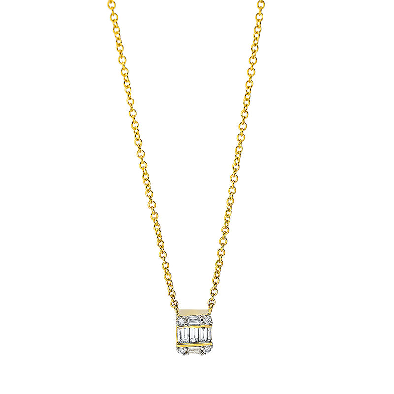 Collier 18 kt GG, 4 Brill. 0,02 ct, TW-si, 5 Bag. 0,09 ct, TW-si