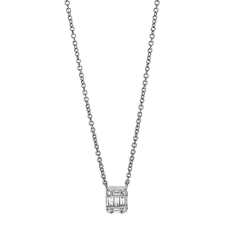 Collier 18 kt WG, 5 Bag. 0,09 ct, TW-si, 4 Brill. 0,02 ct, TW-si