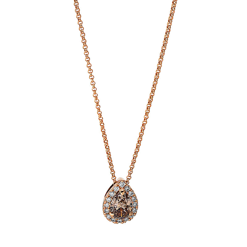 Collier 18 kt RG, 16 Brill. 0,10 ct, TW-si, 1 Tropfen 0,63 ct, braun
