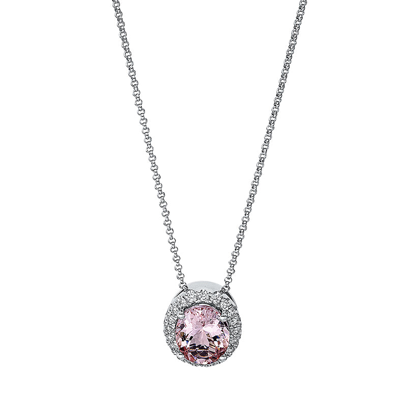 Collier 18 kt WG, 20 Brill. 0,19 ct, TW-si, 1 Morganit 1,64 ct rosa