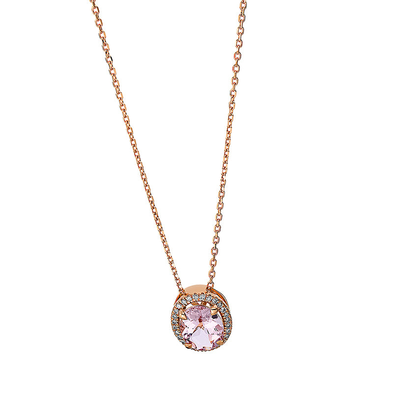 Collier 18 kt RG, 28 Brill. 0,10 ct, TW-si, 1 Morganit 1,55 ct rosa