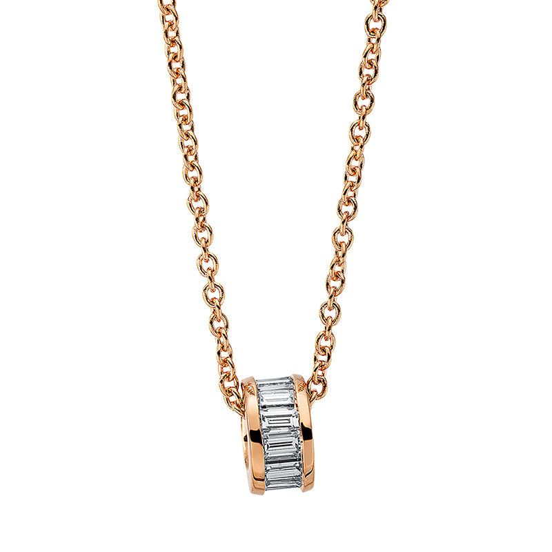 Collier 18 kt RG. mit ZÖ 40 cm + 42.5 cm. 13 Baguette 0.35 ct. TW-si. H:5.9 mm. B:3.1 mm. L:45.0 cm