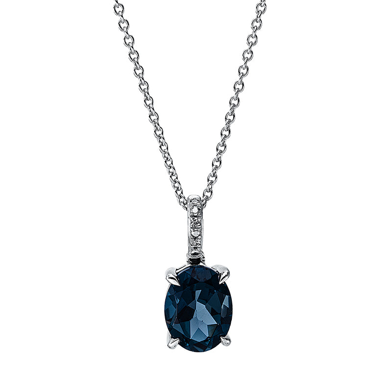 Collier 14 kt WG, mit ZÖ 40 cm + 42.5 cm, 3 Dia. 0,01 ct, TW-si, 1 Topas 2,38 ct Lond. blue
