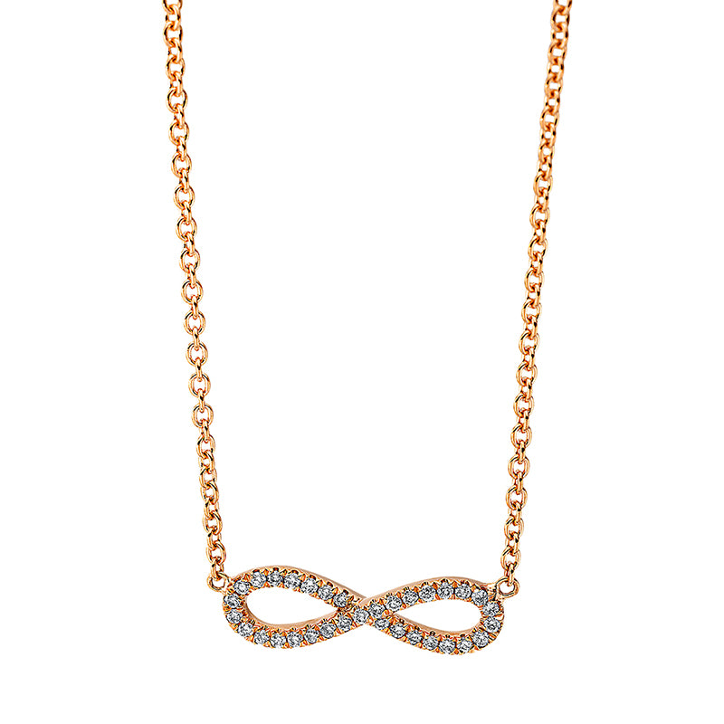 Collier 18 kt RG, mit ZÖ 40 cm + 42.5 cm, 33 Brill. 0,09 ct, TW-si