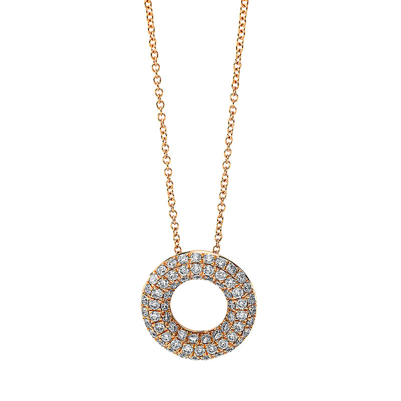 Collier 18 kt RG Kreis. mit ZÖ 40 cm + 42.5 cm. 66 Brillanten 0.50 ct. TW-si. L:45.0 cm