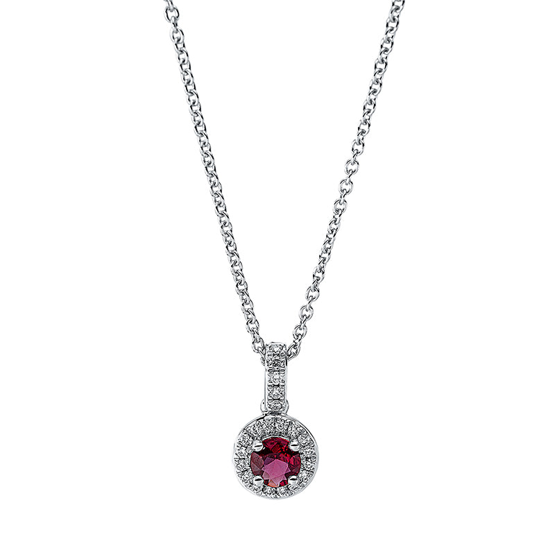 Collier 18 kt WG, mit ZÖ 40 cm + 42.5 cm, 21 Brill. 0,09 ct, TW-si, 1 Rubin 0,33 ct rot