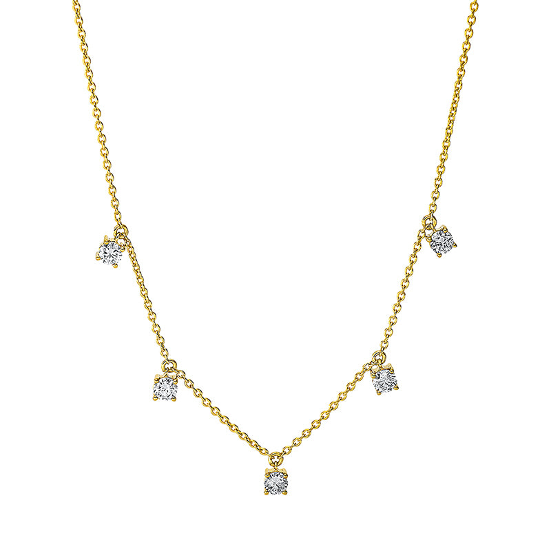 Collier 18 kt GG, mit ZÖ 42 cm, 5 Brill. 0,30 ct, TW-si