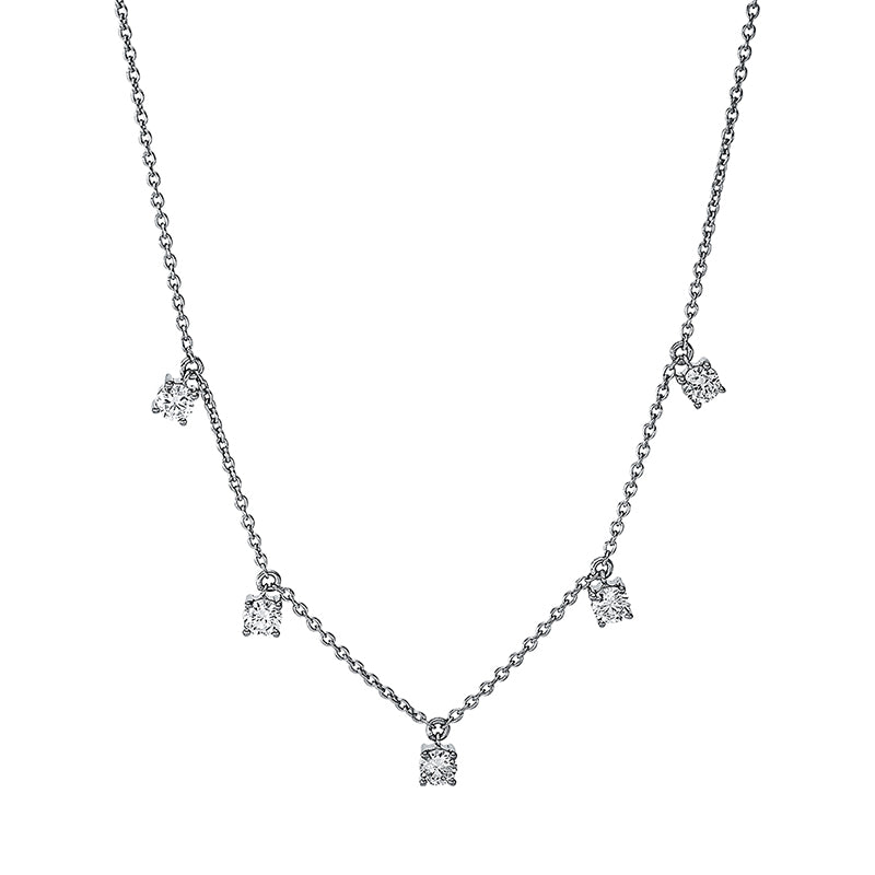 Collier 18 kt WG, mit ZÖ 42 cm, 5 Brill. 0,30 ct, TW-si
