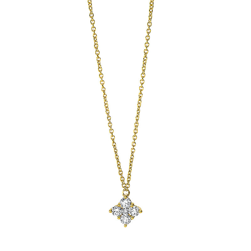 Collier 18 kt GG, mit ZÖ 42 cm, 1 Brill. 0,02 ct, TW-si, 4 Brill. 0,26 ct, TW-si