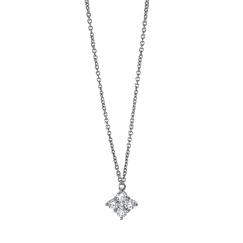 Collier 18 kt WG, mit ZÖ 42 cm, 1 Brill. 0,02 ct, TW-si, 4 Brill. 0,26 ct, TW-si