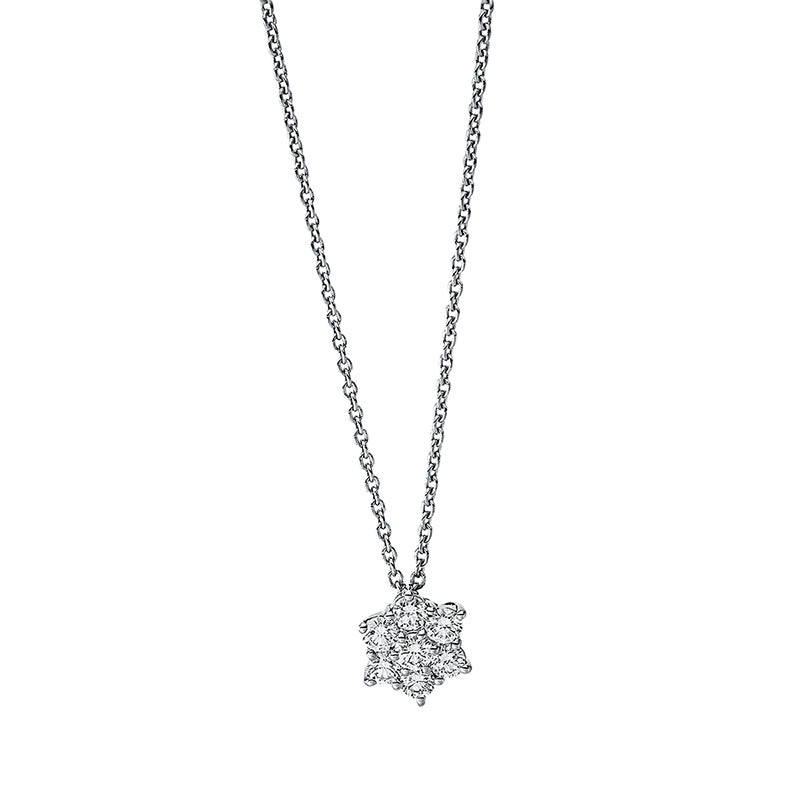 Collier 18 kt WG. mit ZÖ 42 cm. 1 Brill. 0.04 ct. TW-si. 6 Brillanten 0.18 ct. TW-si. L:45.0 cm