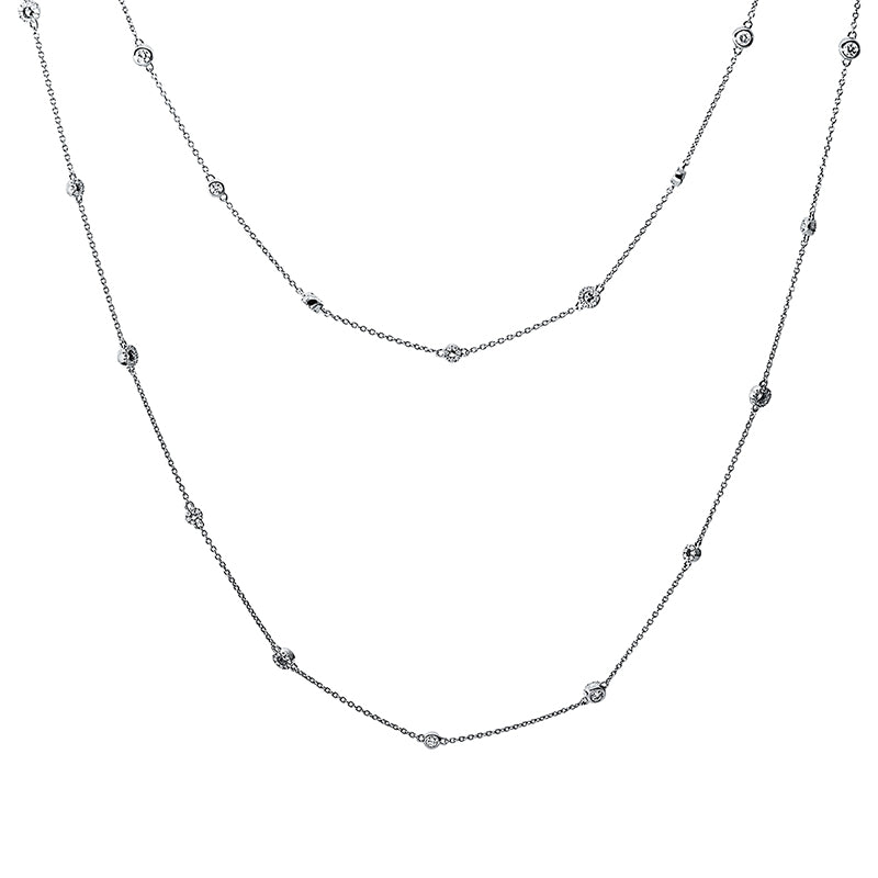Collier 18 kt WG. inner chain 50 cm. 12 Brillanten 0.88 ct. TW-si. 14 Brillanten 0.67 ct. TW-si. 218 Brillanten 0.86 ct. TW-si. L:65.0 cm