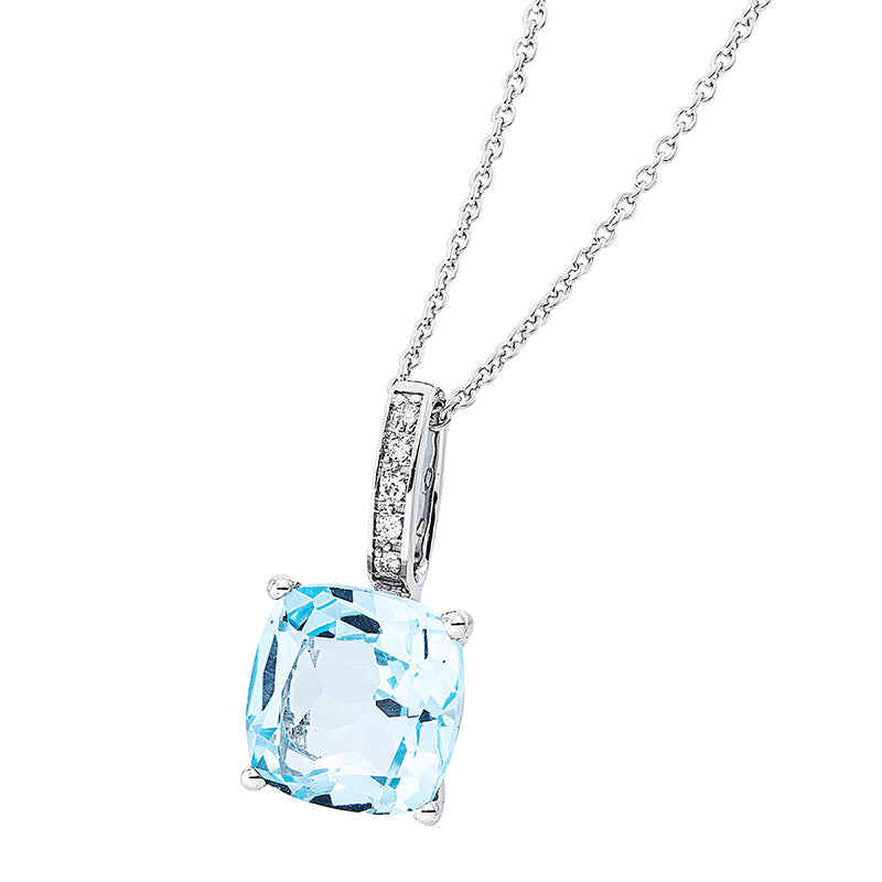 Collier 18 kt WG, mit Öse, 5 Brill. 0,02 ct, TW-si, 1 Topas 2,70 ct blau