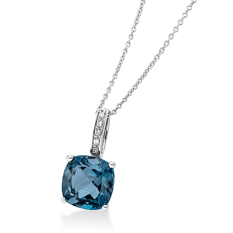 Collier 18 kt WG, mit ZÖ 42 cm, 5 Brill. 0,02 ct, TW-si, 1 Topas 2,42 ct Lond. blue