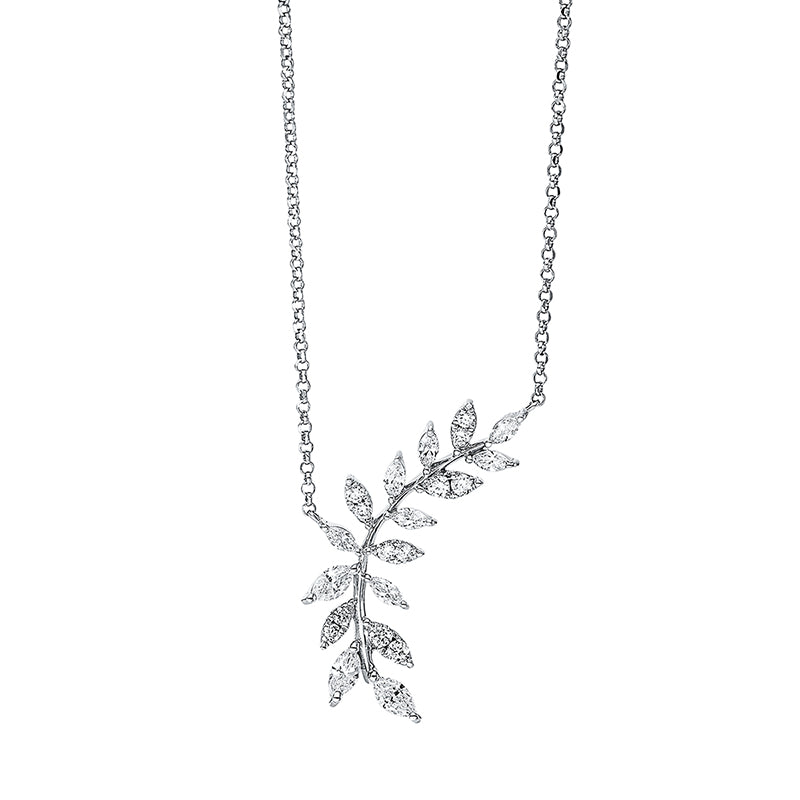 Collier 18 kt WG, mit ZÖ 38 cm + 40 cm, 10 Nav. 0,35 ct, TW-si, 12 Brill. 0,13 ct, TW-si