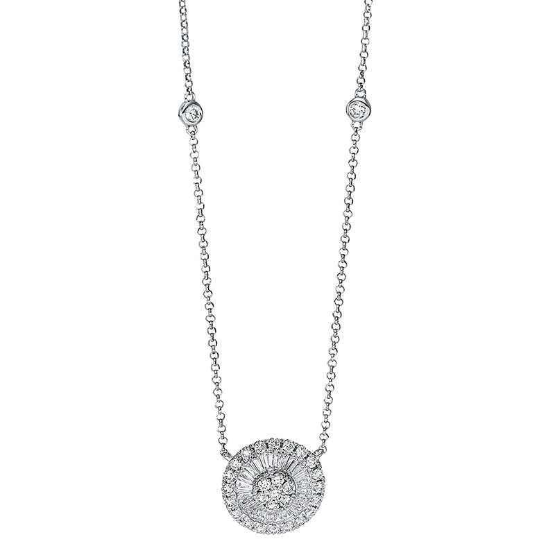 Collier 18 kt WG, mit ZÖ 38,1 cm + 40,6 cm, 20 Trap. 0,34 ct, TW-si, 31 Brill. 0,40 ct, TW-si