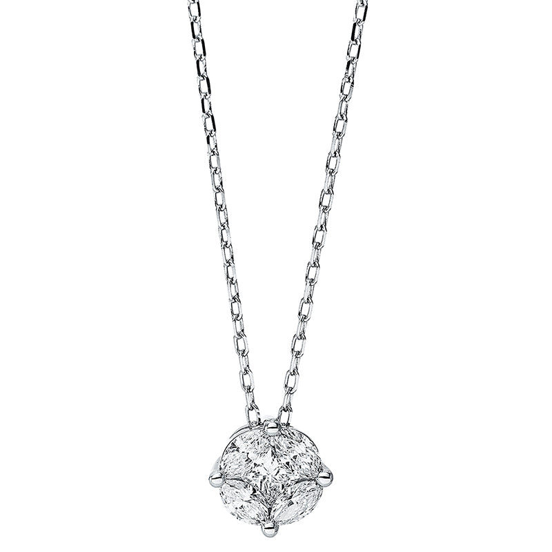 Collier 18 kt WG. mit ZÖ 40 cm + 43 cm. 1 Princ. 0.21 ct. TW-vsi/si. 4 Navette 0.48 ct. TW-vsi/si. L:45.7 cm