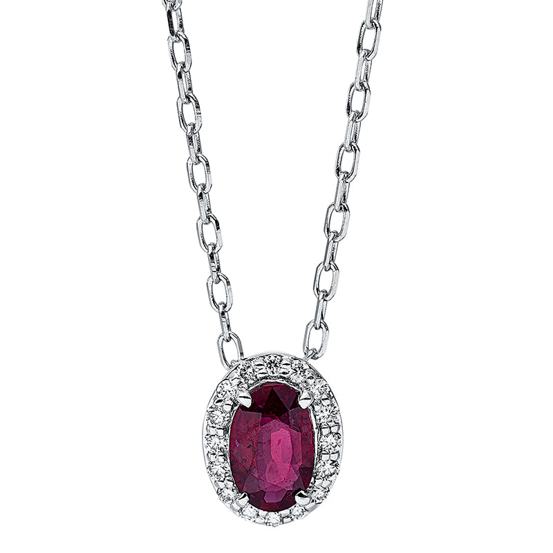 Collier 18 kt WG, 16 Brill. 0,07 ct, TW-si, 1 Rubin 0,55 ct rot