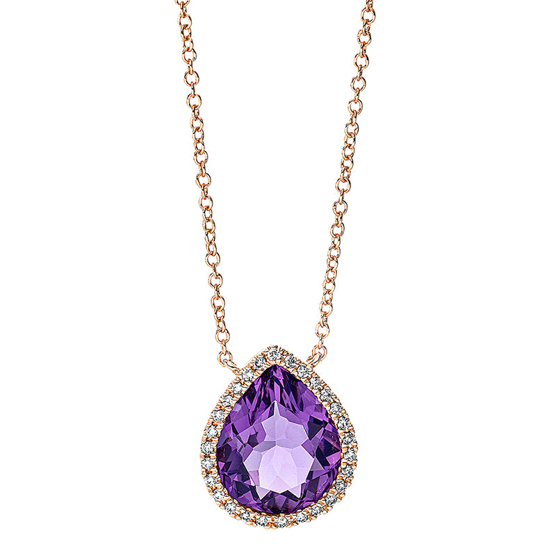 Collier 18 kt RG, 28 Brill. 0,11 ct, TW-si, 1 Amethyst 2,90 ct lila