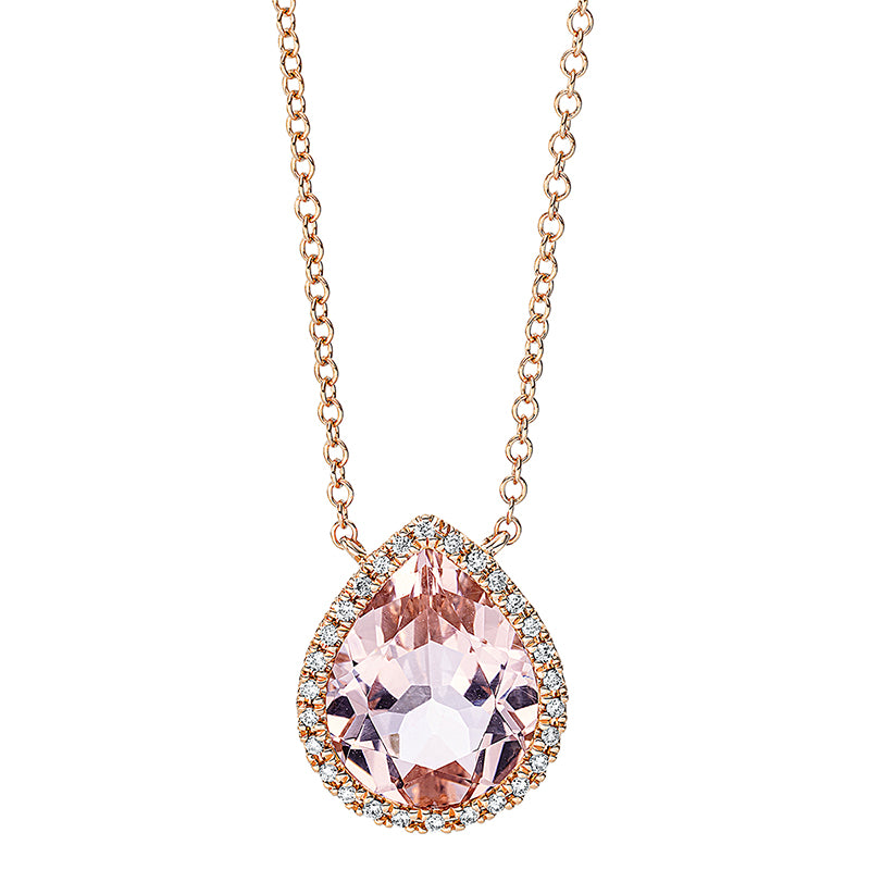 Collier 18 kt RG, 28 Brill. 0,11 ct, TW-si, 1 Morganit 3,00 ct