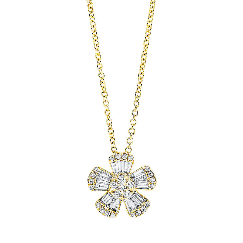 Collier 18 kt GG. mit ZÖ 40 cm. 15 Trapeze 0.33 ct. TW-si. 26 Brillanten 0.17 ct. TW-si. L:45.0 cm