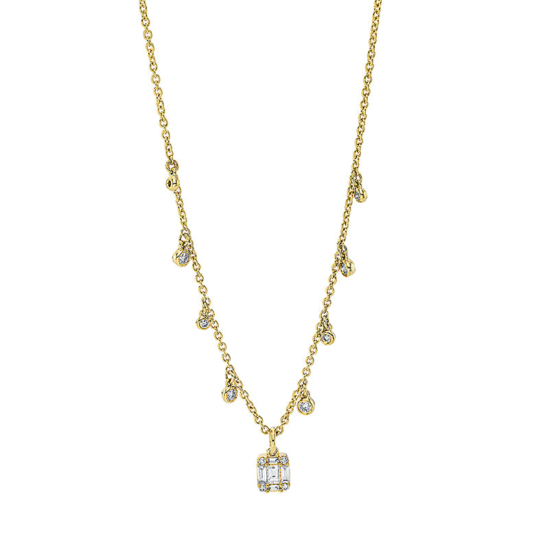 Collier 18 kt GG. mit ZÖ 40 cm. 10 Baguette 0.28 ct-si. 24 Brillanten 0.34 ct. TW-si. L:45.0 cm