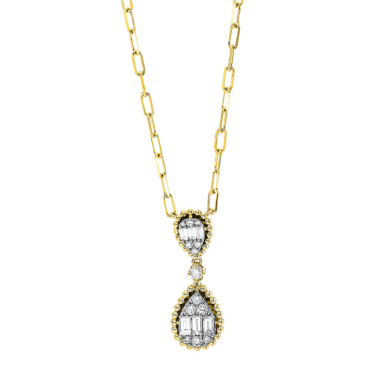 Collier 18 kt GG+WG. mit ZÖ 40 cm. 3 Brillanten 0.09 ct. TW-si. 6 Baguette 0.28 ct. TW-si. 10 Brillanten 0.11 ct. TW-si. L:45.0 cm