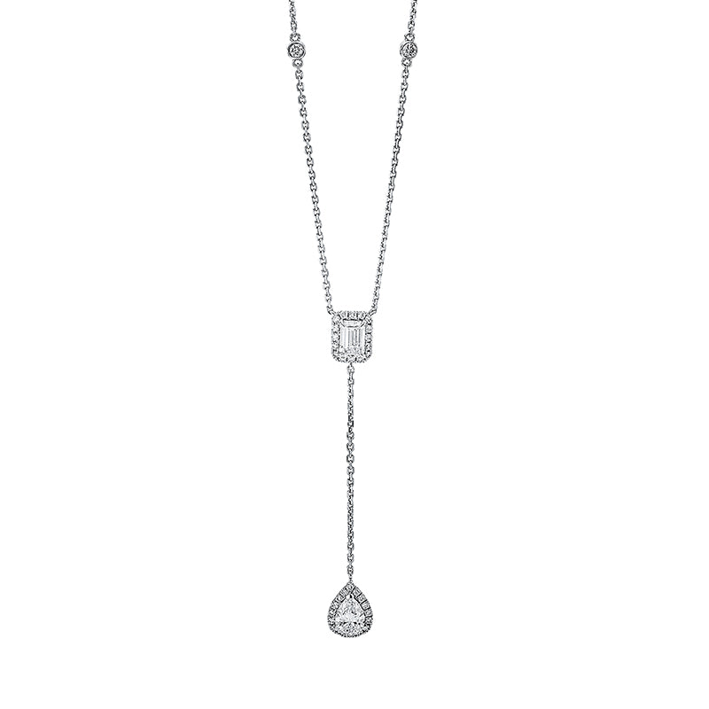 Collier 18 kt WG, 1 Sm.schliff 0,50 ct, TW-vsi/si, 32 Brill. 0,23 ct, TW-vsi/si, 4 Brill. 0,13 ct, TW-vsi/si, 1 Tropfen 0,48 ct, TW-vsi/si