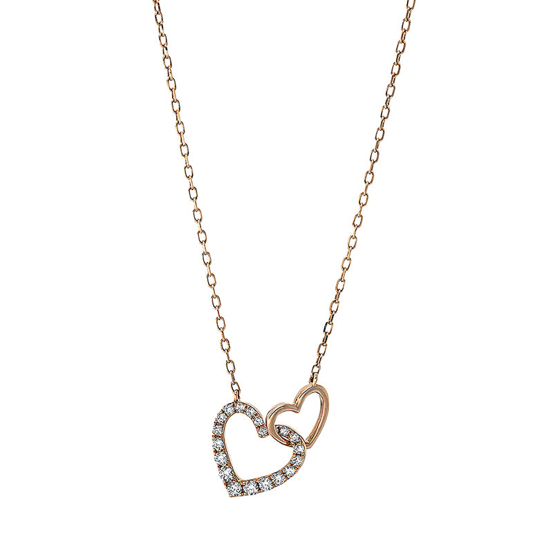 Collier 18 kt RG. 7 Brillanten 0.04 ct. TW-pi. 13 Brillanten 0.20 ct. TW-pi. H:11.4 mm. B:16.6 mm. L:45.7 cm. S:1.4 mm