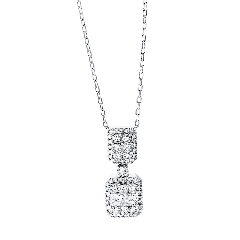 Collier 18 kt WG. 9 Brillanten 0.36 ct. TW-si. 4 Princ. 0.19 ct. TW-si. 2 Princ. 0.33 ct. TW-si. 46 Brillanten 0.14 ct. TW-si. L:45.7 cm