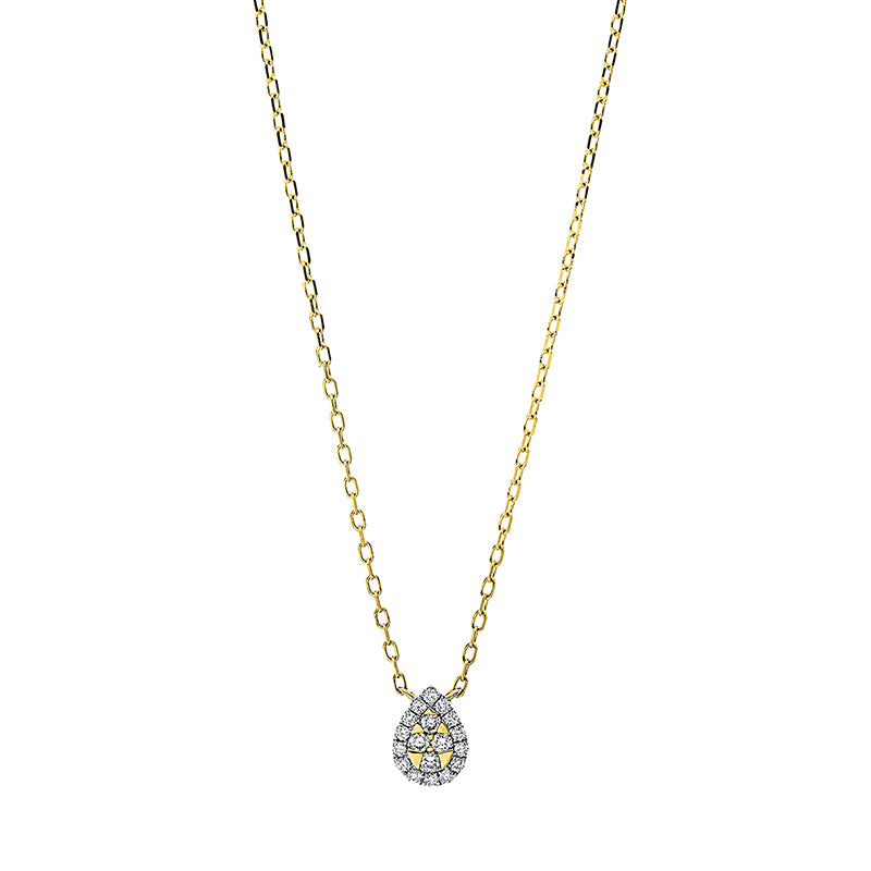 Collier 18 kt GG+WG. 4 Brillanten 0.07 ct. gelb-si. 14 Brillanten 0.09 ct. TW-pi. H:7.9 mm. B:5.8 mm. L:45.7 cm. S:3.6 mm