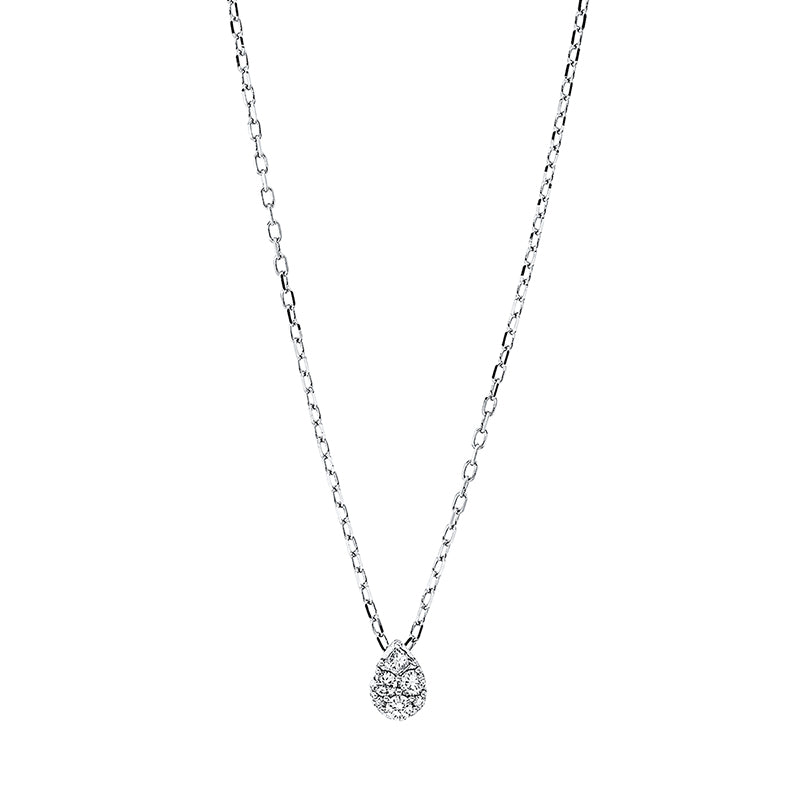 Collier 18 kt WG. mit ZÖ 40 cm + 43 cm. 2 Brillanten 0.01 ct. TW-pi. 1 Princ. 0.04 ct. TW-si. 3 Brillanten 0.10 ct. TW-pi. L:45.7 cm