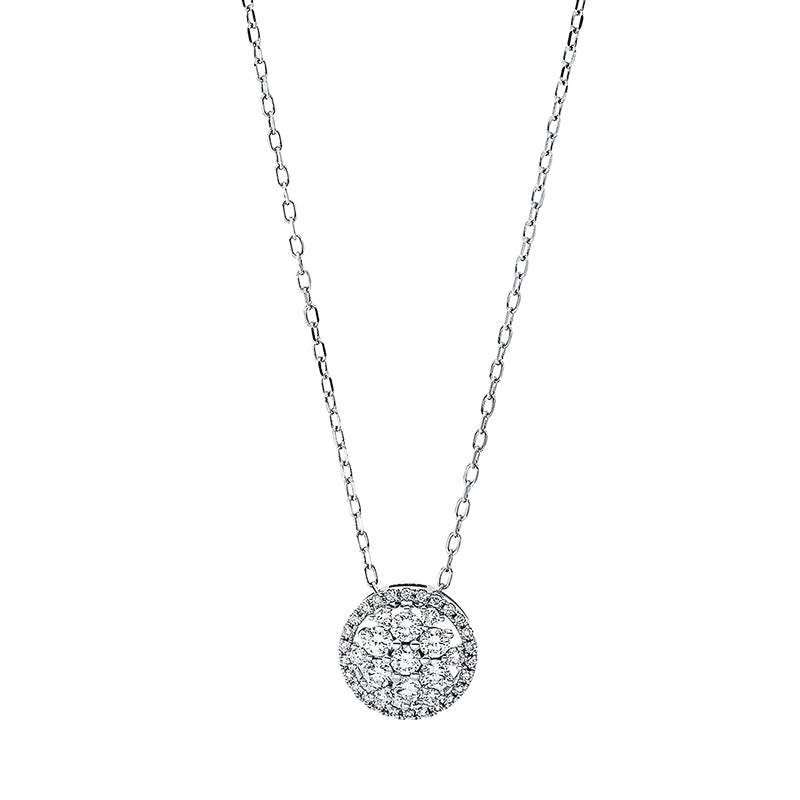 Collier 18 kt WG. mit ZÖ 40 cm + 43 cm. 13 Brillanten 0.41 ct. TW-si. 26 Brillanten 0.07 ct. TW-si. L:45.7 cm