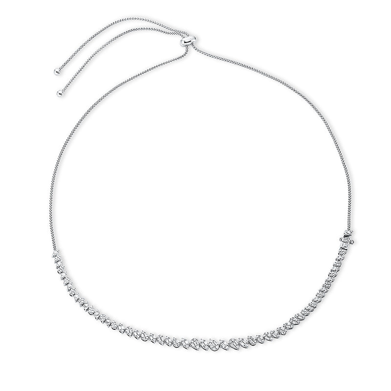 Collier 18 kt WG. 16 Baguette 0.25 ct. TW-si. 8 Baguette 0.17 ct. TW-si. 25 Trapeze 0.27 ct. TW-si. 58 Brillanten 0.42 ct. TW-si. B:4.3 mm. L:66.0 cm. S:2.3 mm