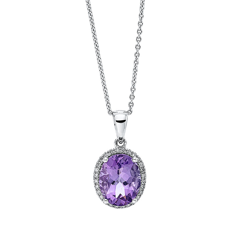 Collier 14 kt WG. 28 Diamanten 0.10 ct. TW-si. 1 Amethyst 2.40 ct lila. L:40.6 cm