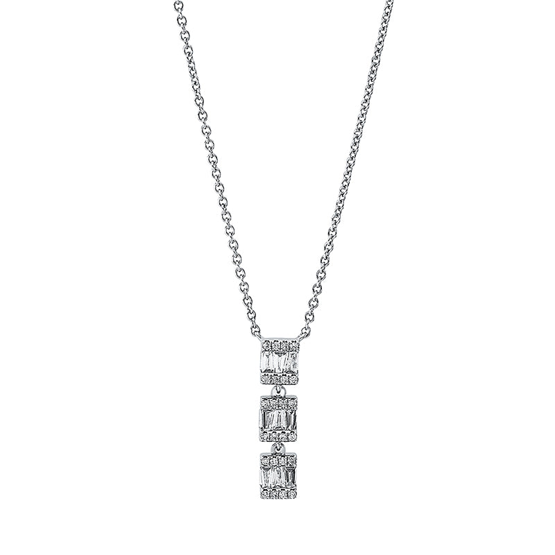 Collier 18 kt WG. 9 Trapeze 0.20 ct. TW-si. 24 Brillanten 0.72 ct. TW-si. H:18.5 mm. B:3.9 mm. L:43.2 cm. S:2.2 mm