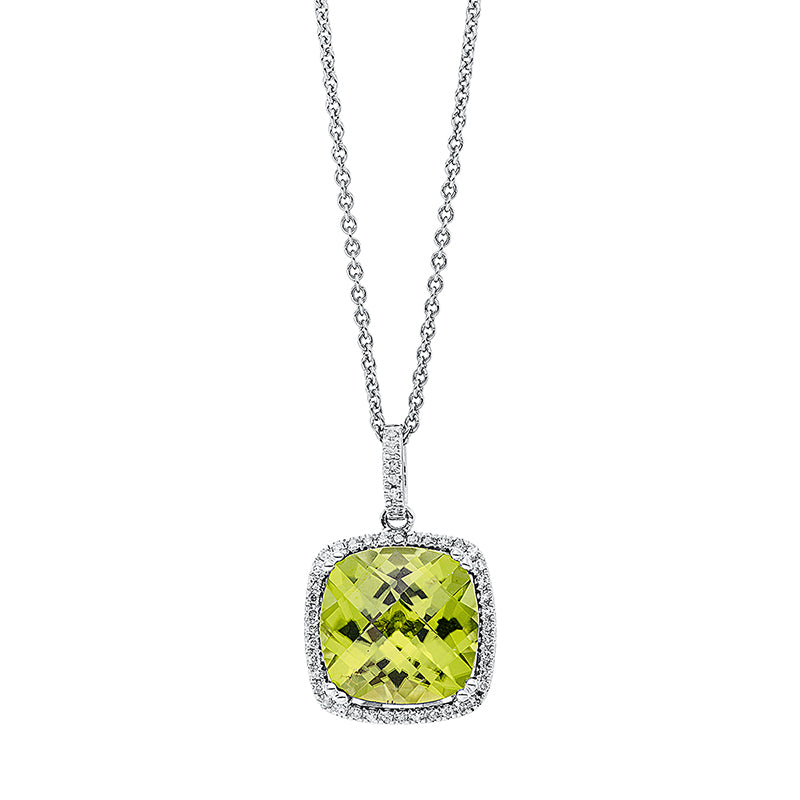 Collier 14 kt WG. 46 Diamanten 0.12 ct. TW-si. 1 Peridot 4.38 ct grün. L:43.2 cm