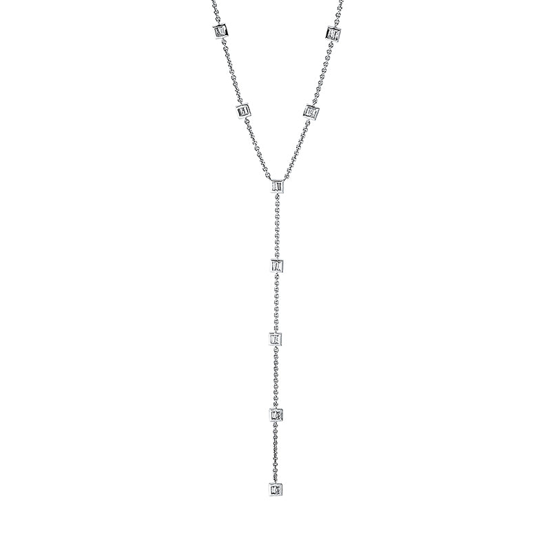 Collier 14 kt WG. 18 Trapeze 0.41 ct. TW-si. H:95.0 mm. B:3.8 mm. L:43.2 cm. S:1.3 mm