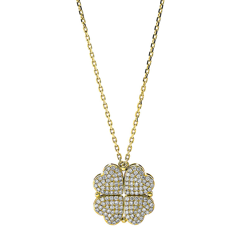 Collier 18 kt GG Herz. 132 Brillanten 0.86 ct. TW-si. H:17.9 mm. B:17.1 mm. L:50.8 cm. S:3.4 mm