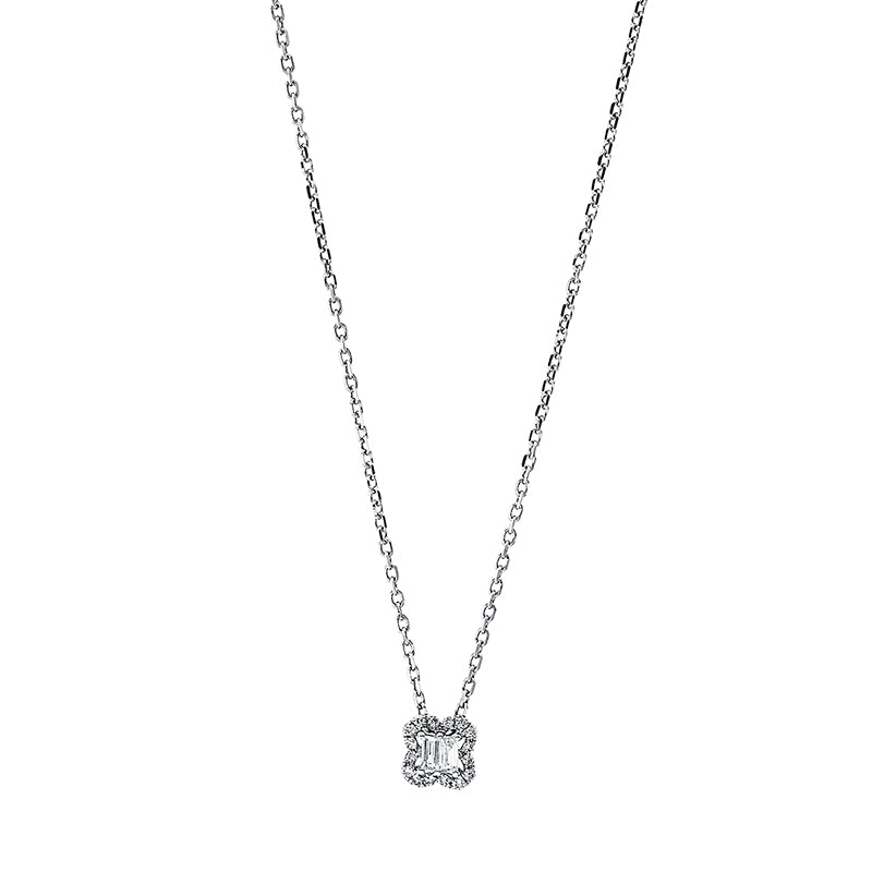 Collier 18 kt WG. 2 Baguette 0.03 ct. TW-si. 16 Brillanten 0.04 ct. TW-si. L:50.8 cm