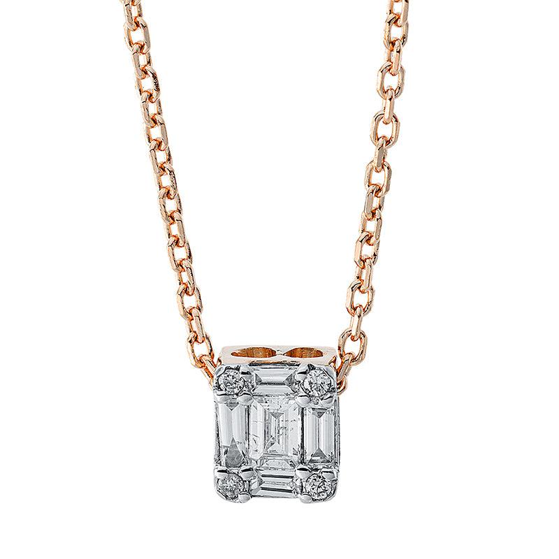 Collier 18 kt RG, 4 Brill. 0,01 ct, TW-si, 5 Bag. 0,07 ct, TW-si