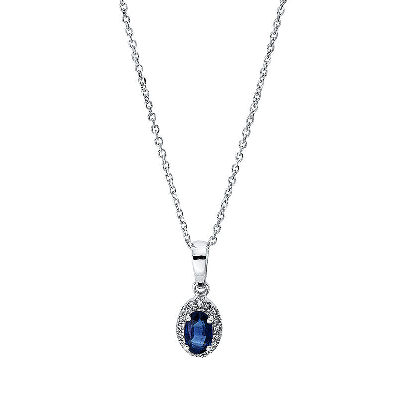 Collier 18 kt WG, mit Öse, 16 Brill. 0,05 ct, TW-si, 1 Saphir 0,32 ct blau