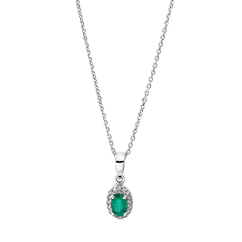 Collier 18 kt WG, mit Öse, 16 Brill. 0,05 ct, TW-si, 1 Smaragd 0,23 ct grün