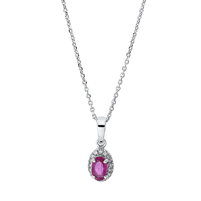 Collier 18 kt WG, mit Öse, 16 Brill. 0,05 ct, TW-si, 1 Rubin 0,31 ct rot