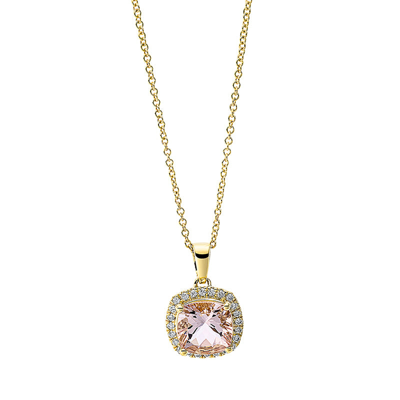 Collier 18 kt GG, mit Öse, 24 Brill. 0,10 ct, TW-si, 1 Morganit 1,25 ct pink
