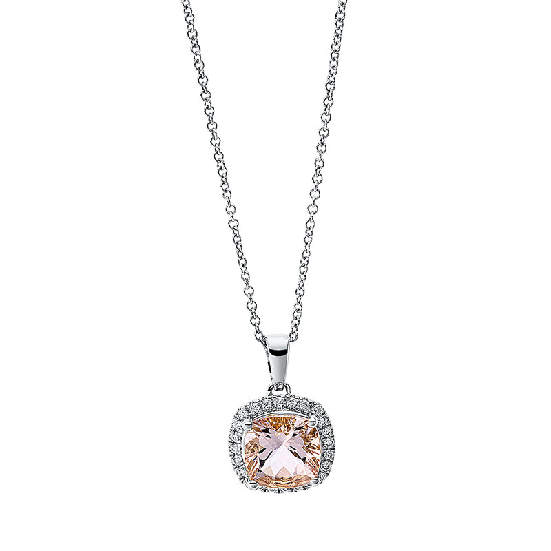 Collier 18 kt WG, mit Öse, 24 Brill. 0,10 ct, TW-si, 1 Morganit 1,25 ct pink